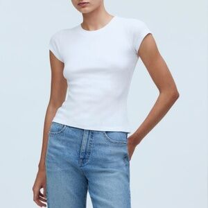 Madewell Eyelet White Supima Rib Tee XXS NWT